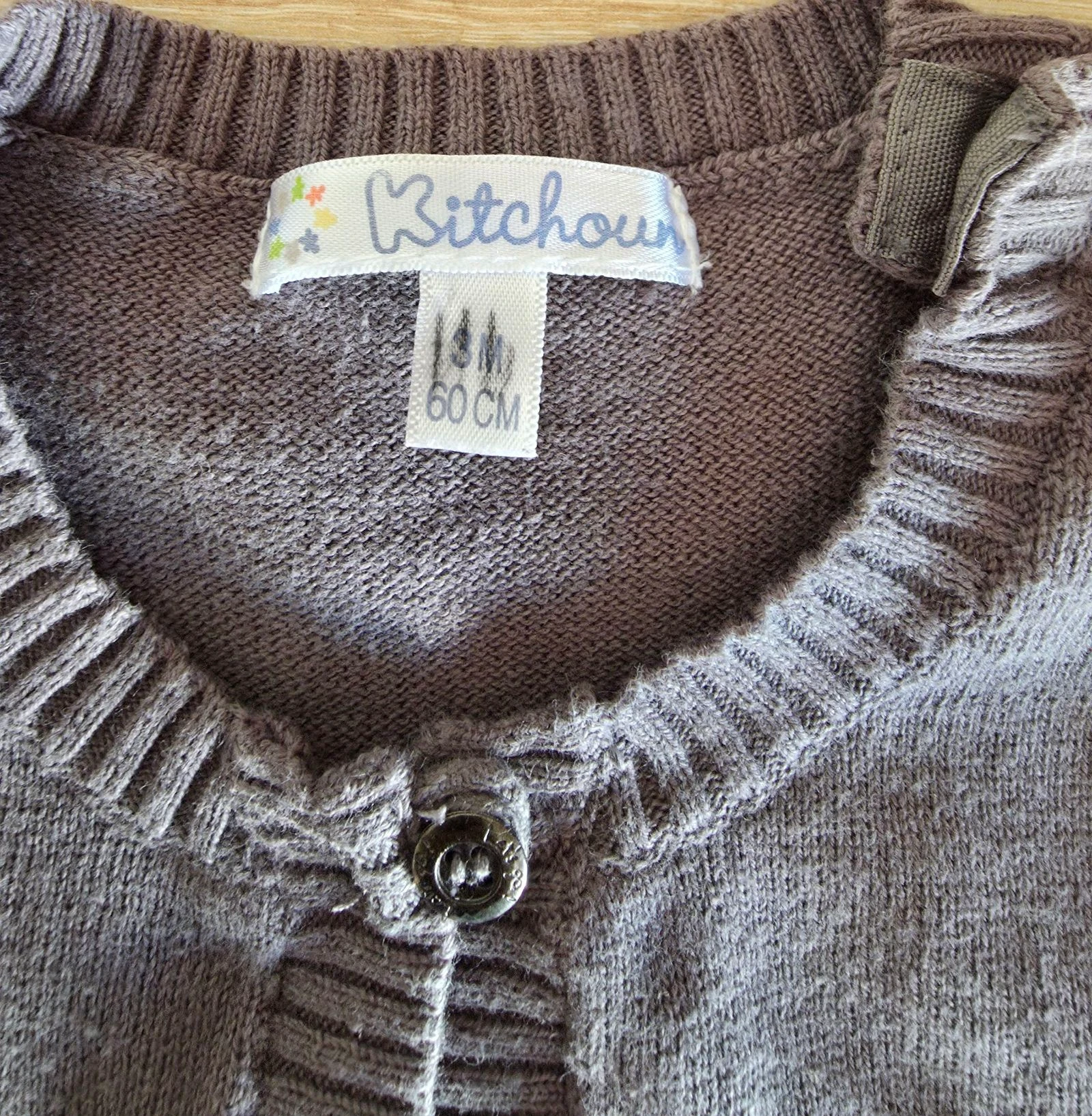 Pull zonder mouwen taupe in breigoed Kitchoun Maat 3 maanden 60 cm – photo 4